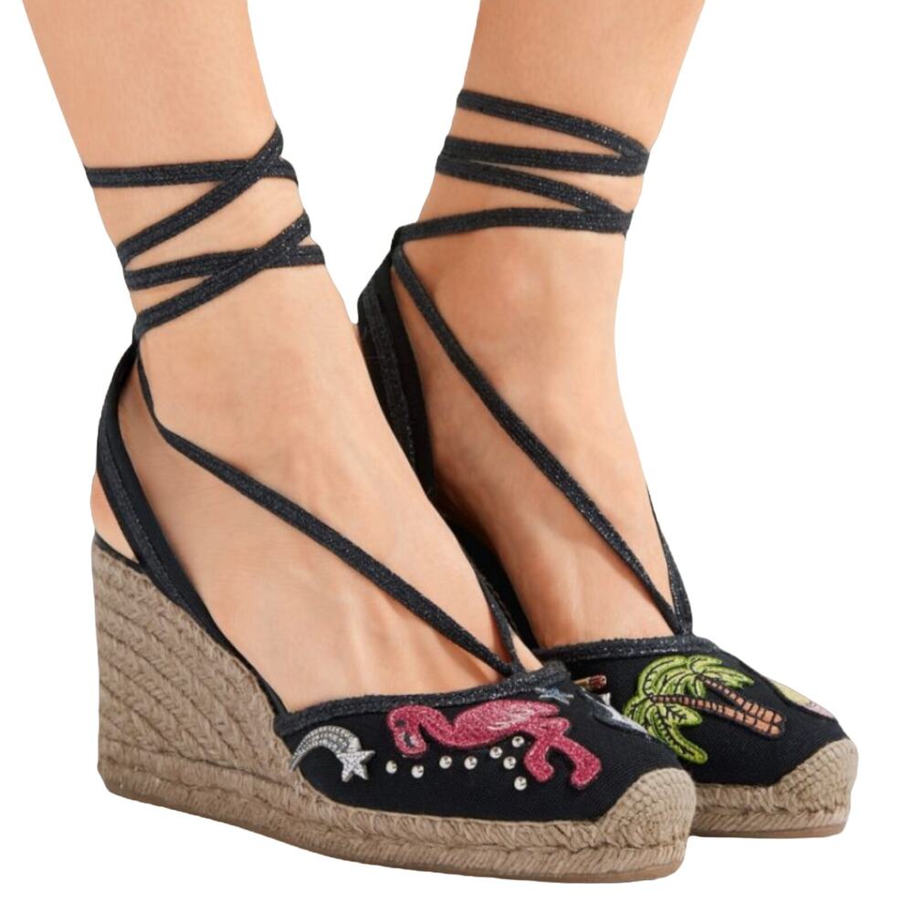 MARC JACOBS Nathalie Wedge Espadrille Embellished Appliqued Patches EU 38 US 7.5